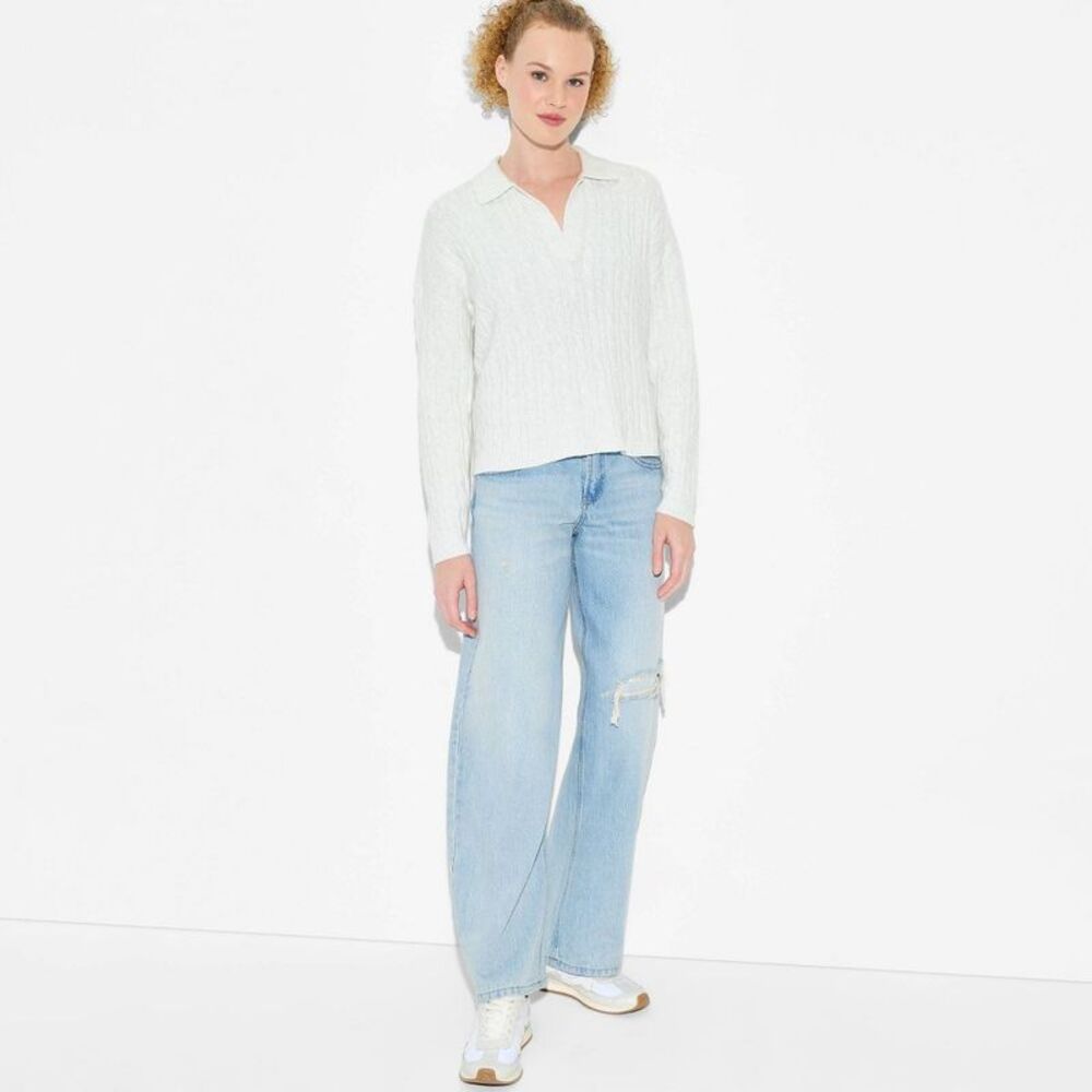 Wild Fable - Women's Polo Collar Pullover Sweater - Wild Fable  Gray